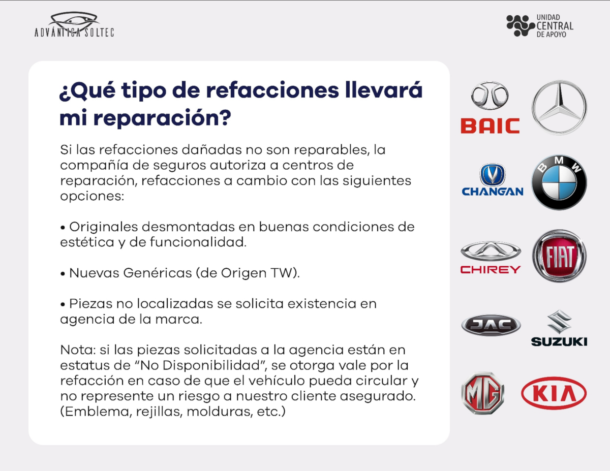 ADVANTICA SOLTEC: Qué tipo de refacciones llevará mi reparación?